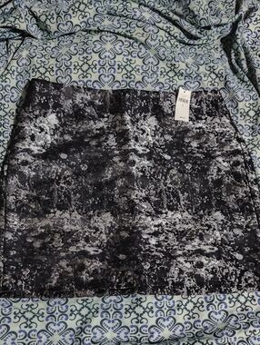 BANANA REPUBLIC Abstract Marble Print Mini Skirt -Blk/Silver WOMENS- 6 😲🔥